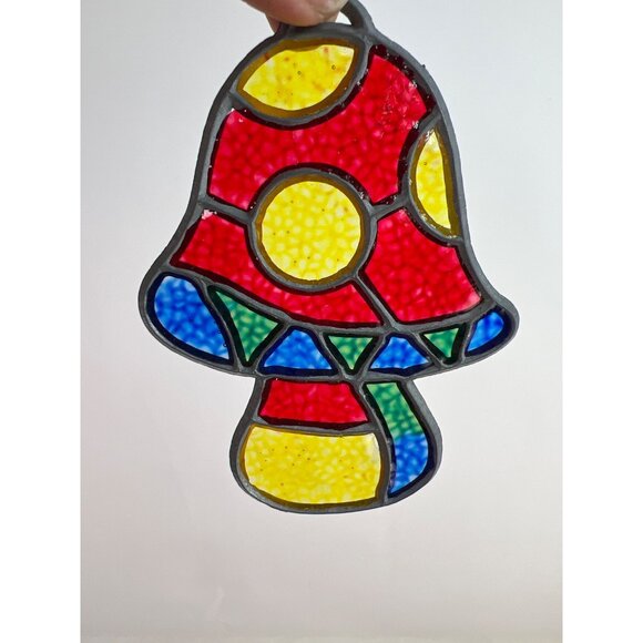 Faux Stained Glass Mushroom Suncatcher 4.5" Groovy Multi Color - Picture 1 of 5